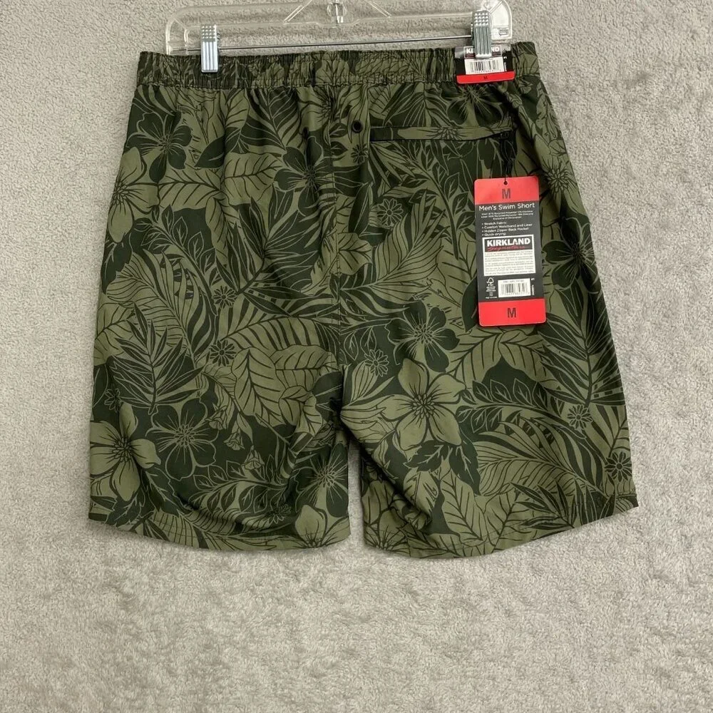 Kirkland Signature Men's M Swim Shorts Olive Green Floral N0994